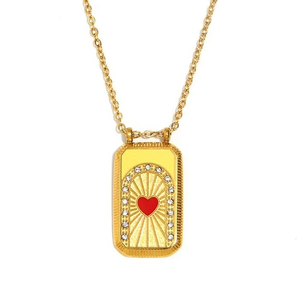 Jewelry - 18K Gold Stainless Steel Tarot Card Heart Pendant Necklace Celestial Sun